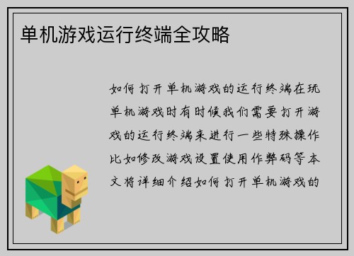 单机游戏运行终端全攻略